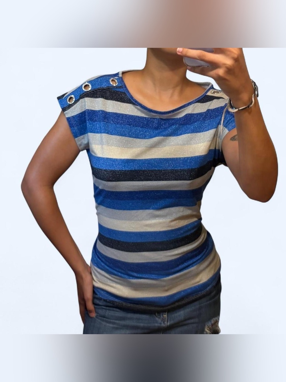 Y2K Blue Stripe Grommet Top by Vintage Rose!